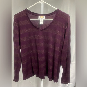 Talbot Woman Maroon/Purple Shimmer‎ V-neck Long Sleeve Shirt size X